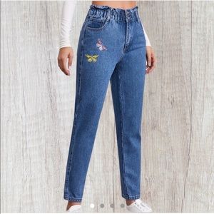 Embroidered Butterfly Mom Jeans